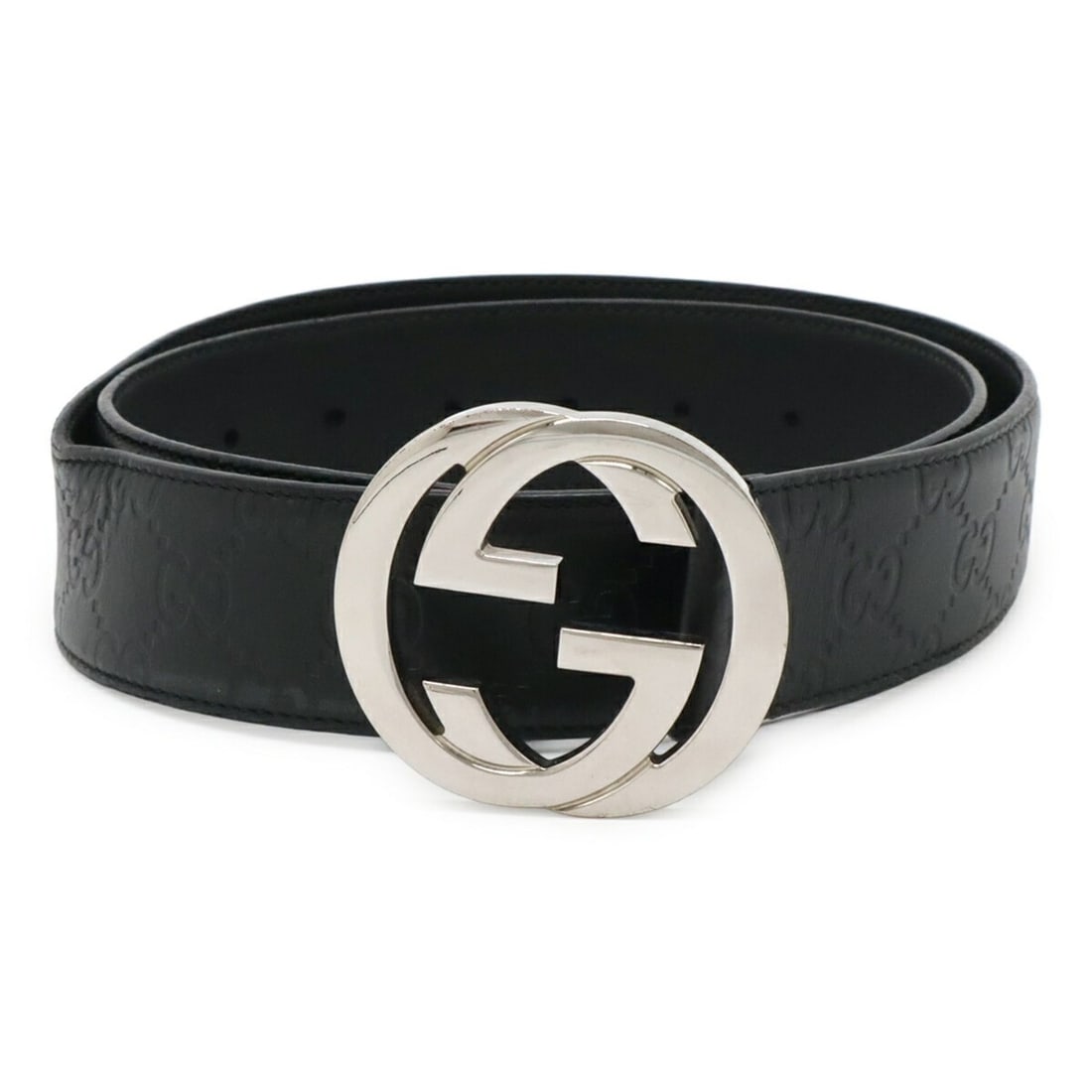 GUCCI Guccissima Signature GG Interlocking G Buckle Belt Leather Black #90 411924 (1 of 16)