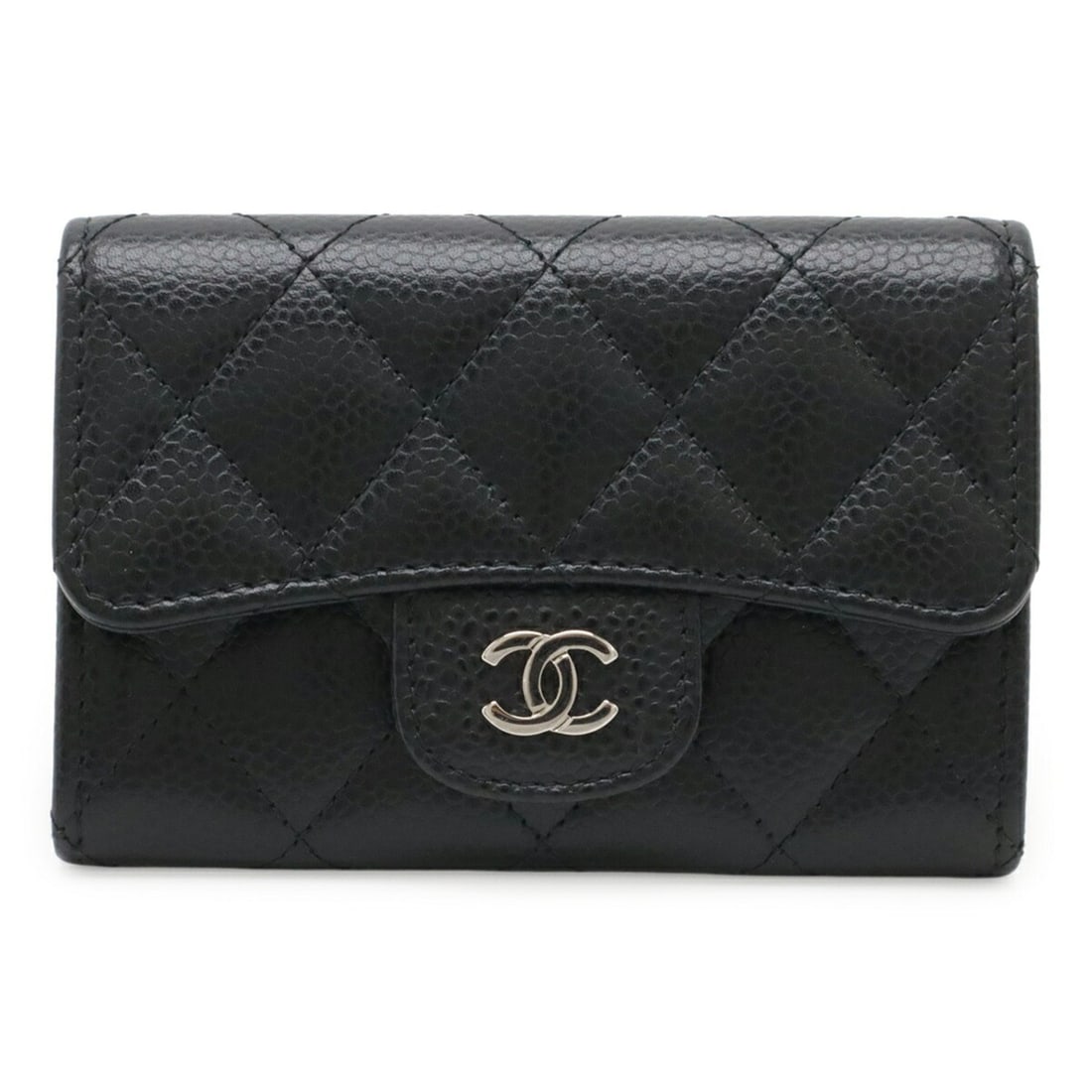 CHANEL Matelassé Coco Mark Business Card Holder/Card Case, Pass Caviar Leather, Black, A80799 (1 of 9)