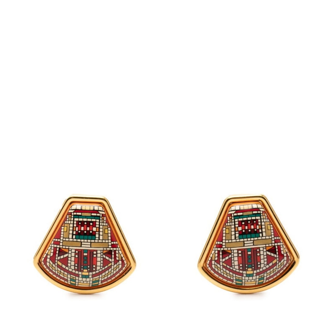 Hermes enamel cloisonné earrings, gold multicolor plated, women's.: --- Catalog ---Category: SizeSize (HxWxD): 26.00mm x 26.20mm / 1.02'' x 1.03''Category: DesignType: Clip earringsColor: Gold, Multi-colorGender: WomenMaterial: Gold platingCategory: GeneralBrand: Herm