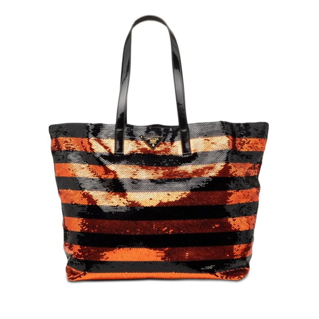 Prada Triangle Logo Tote Bag BR4727 Black Orange Sequin Enamel Women's PRADA: --- Catalog ---Category: SizeSize (HxWxD): 33cm x 52cm x 18cm / 12.99'' x 20.47'' x 7.08''Category: DesignType: Tote bagColor: Black, OrangeGender: WomenMaterial: Spangles , Leather Leather/Fur Type: 