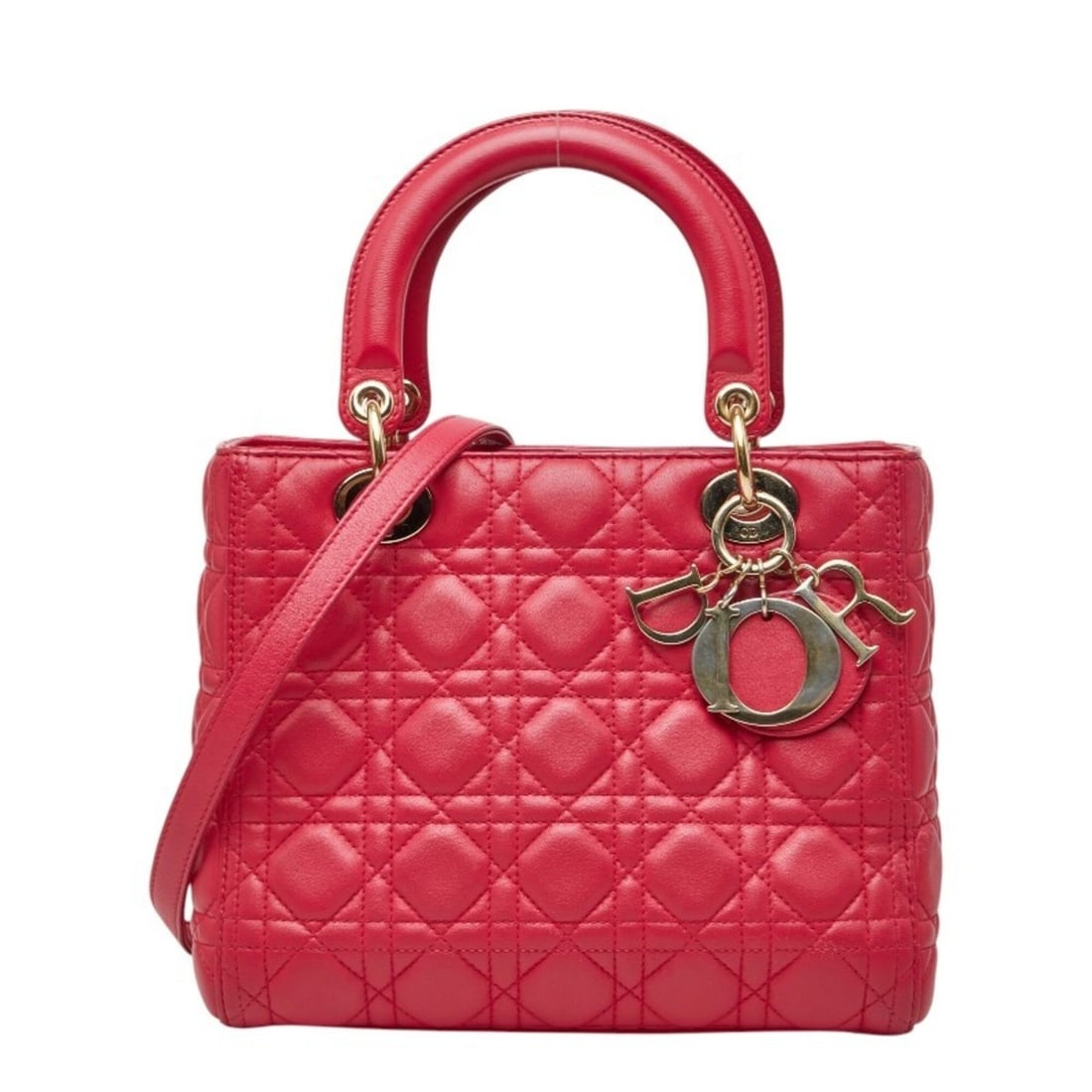 Christian Dior Dior Cannage Lady Medium Handbag Shoulder Bag 2-Way Pink Leather Women's (1 of 12)
