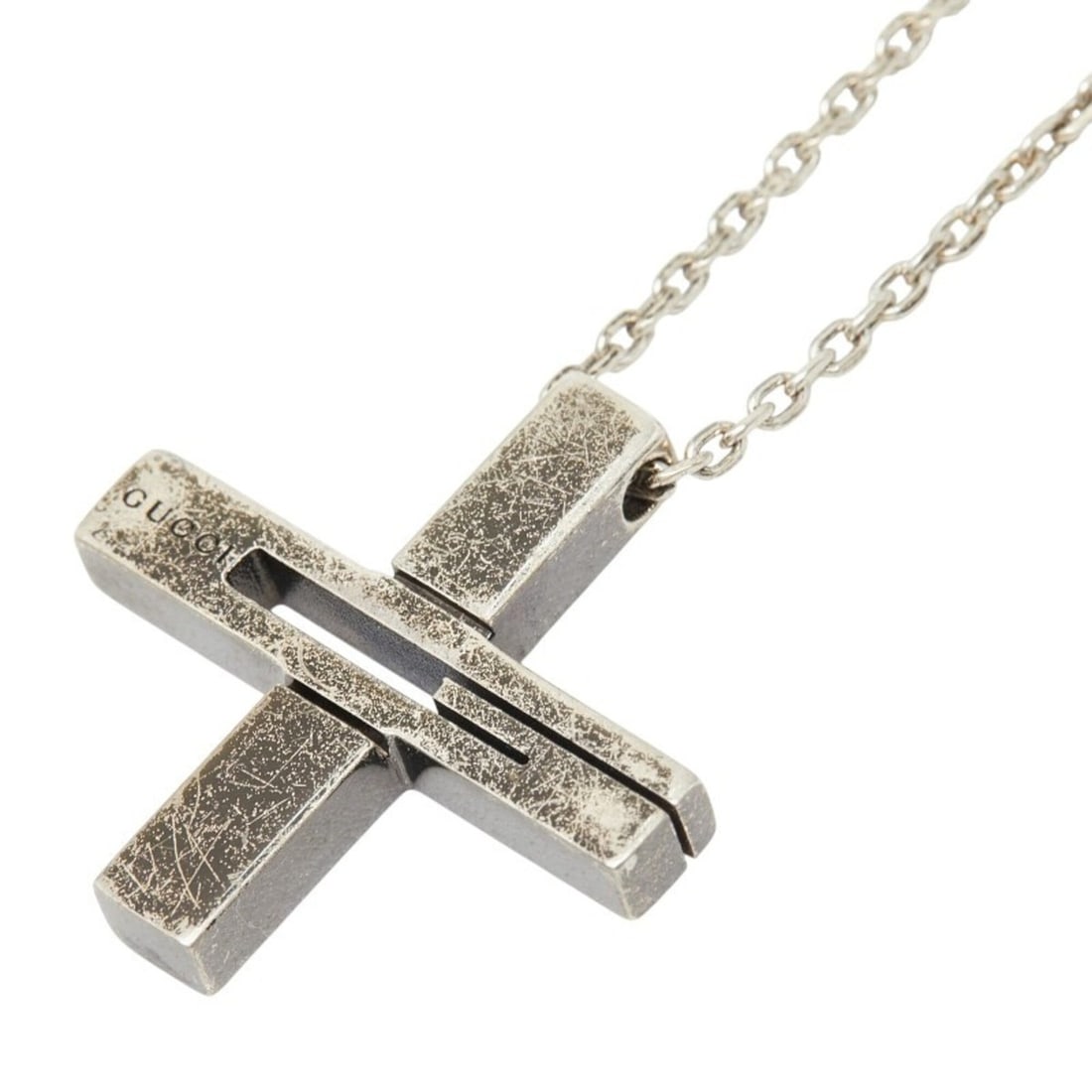 Gucci Cutout G Cross Pendant Necklace, SV925 Silver, Women's GUCCI: --- Catalog ---Category: SizePendant Size: 24.9mm x 24.9mm / 0.98'' x 0.98''Neck Circumference: 57 cm / 22.44''Category: DesignColor: SilverGender: WomenMaterial: Silver 925Pendant Type: PendantNeckla