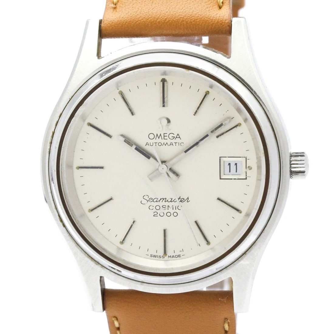 OMEGA Seamaster Cosmic 2000 Cal 1012 Steel Automatic Mens Watch 166.128: --- Catalog ---Category: SizeCase Diameter: 38mm / 1.5''Category: DesignType: WristwatchStyle: Dress/FormalGender: MenColor (Dial): SilverMaterial (Band): LeatherMaterial (Case): Stainless steelCatego