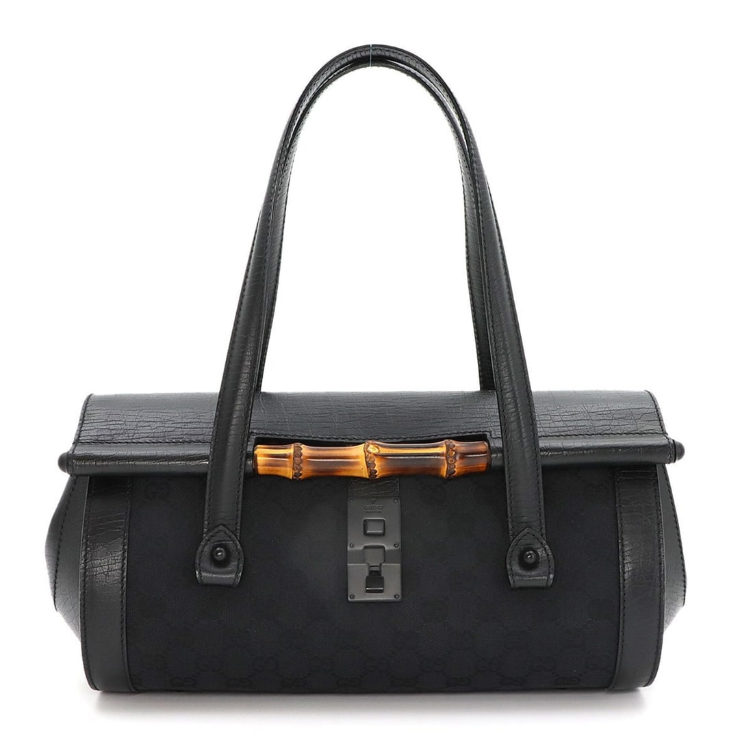 Gucci Bamboo Handbag, GG Canvas Leather, Black, 111713, Black Hardware.: --- Catalog ---Category: SizeSize (HxWxD): 18cm x 32cm x 14.5cm / 7.08'' x 12.59'' x 5.7''Category: DesignType: HandbagColor: BlackGender: WomenMaterial: GG canvas Category: GeneralBrand: Gucci--- Ite