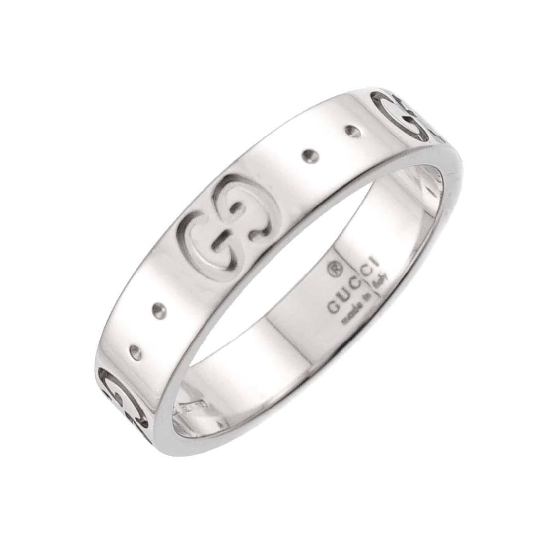 Gucci Icon #10 Ring, 18K WG (White Gold 750): --- Catalog ---Category: SizeJP Size: 9.5US Size: 5Category: DesignType: Band ringColor: White goldGender: WomenMaterial: White gold (18K)Category: GeneralBrand: Gucci--- Item List ---Section: Conditi