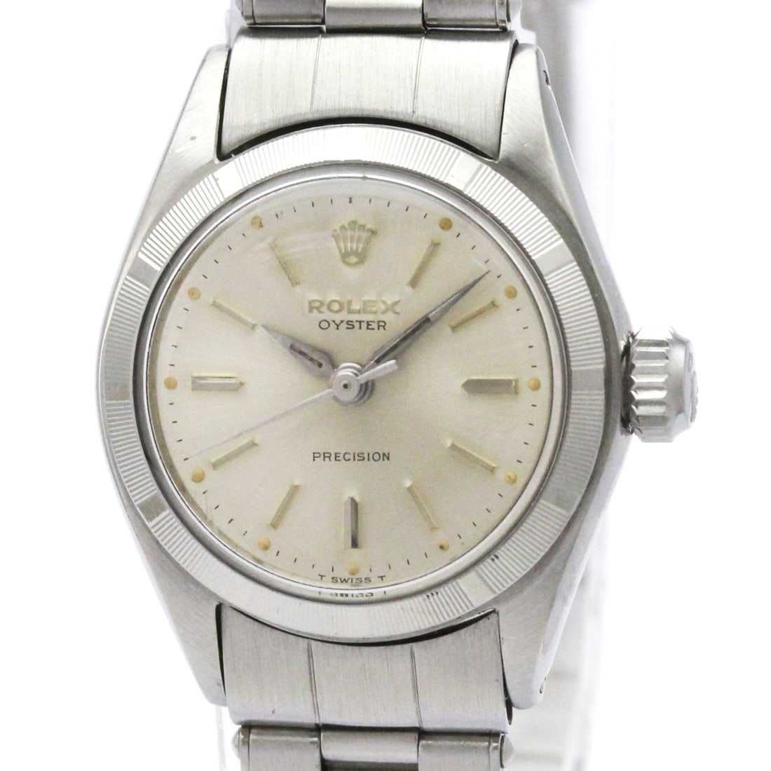 ROLEX Oyster Precision 6411 Steel Hand-winding Ladies Watch Vintage: --- Catalog ---Category: SizeCase Diameter: 25mm / 0.98''Category: DesignType: WristwatchStyle: Dress/FormalGender: WomenColor (Dial): SilverMaterial (Band): Stainless steelMaterial (Case): Stainless 