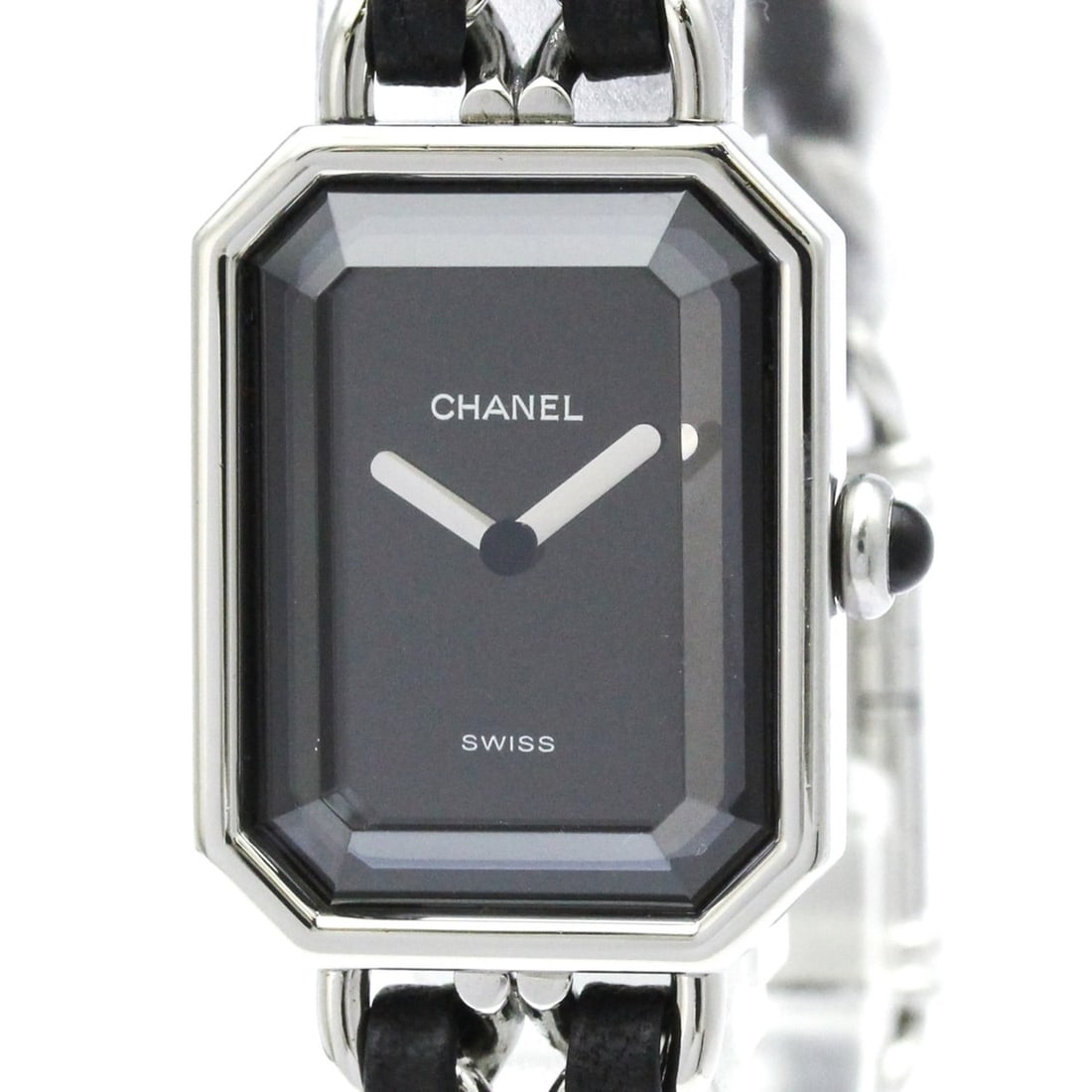 CHANEL Premiere Size L Steel Quartz Ladies Watch H0451 Polished: --- Catalog ---Category: SizeCase Diameter: 20mm / 0.79''Category: DesignType: WristwatchStyle: Dress/FormalColor (Dial): BlackMaterial (Band): Leather, Stainless steelMaterial (Case): Stainless steel