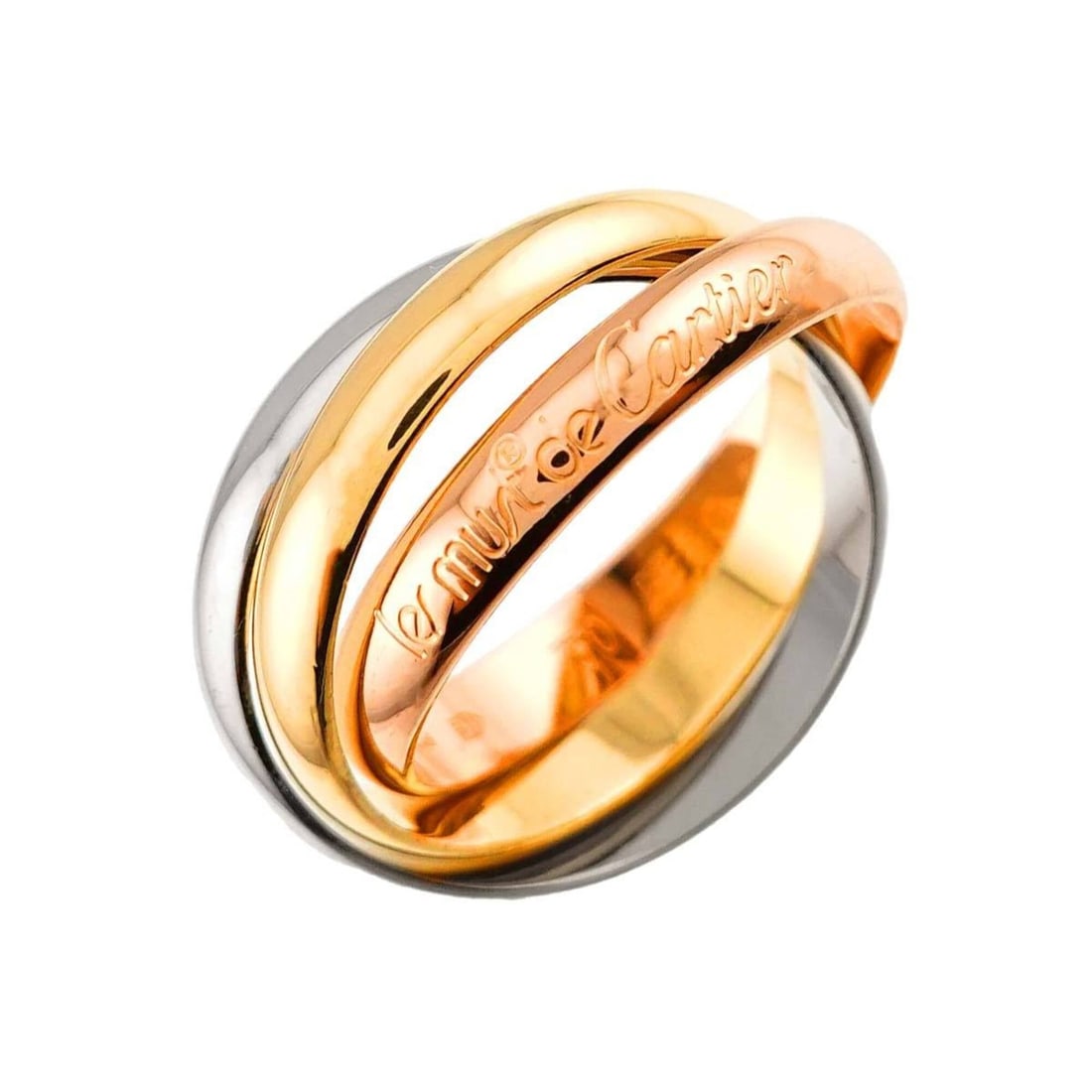 Cartier Trinity Medium MM #56 Ring, 18K Yellow Gold, White Pink Triple Band, Three Colors, 750 Gold. (1 of 9)