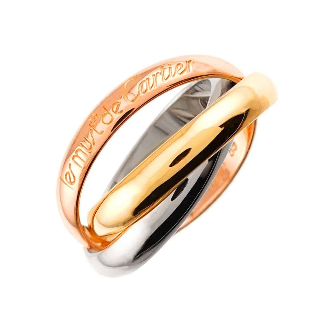 Cartier Trinity MM #55 Ring, 18K Yellow Gold, White Pink Triple Band, Three Colors, 750 Gold.: --- Catalog ---Category: SizeJP Size: 15US Size: 7.5Category: DesignType: Band ringColor: Pink gold, White gold, Yellow goldGender: WomenMaterial: Pink gold (18K), White gold (18K), Yellow gold (18K)C