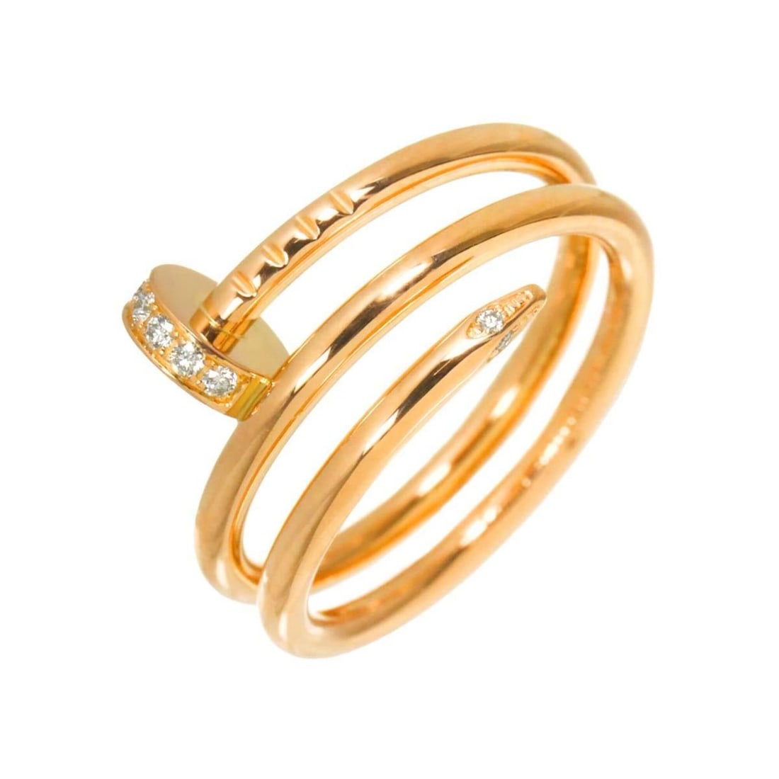 Cartier Juste un Clou Double Ring, Size #49, Diamond, 18K Pink Gold (750): --- Catalog ---Category: SizeJP Size: 9US Size: 5Category: DesignType: Band ringColor: Pink goldGender: WomenMaterial: Pink gold (18K)Category: GeneralBrand: Cartier--- Item List ---Section: Condition