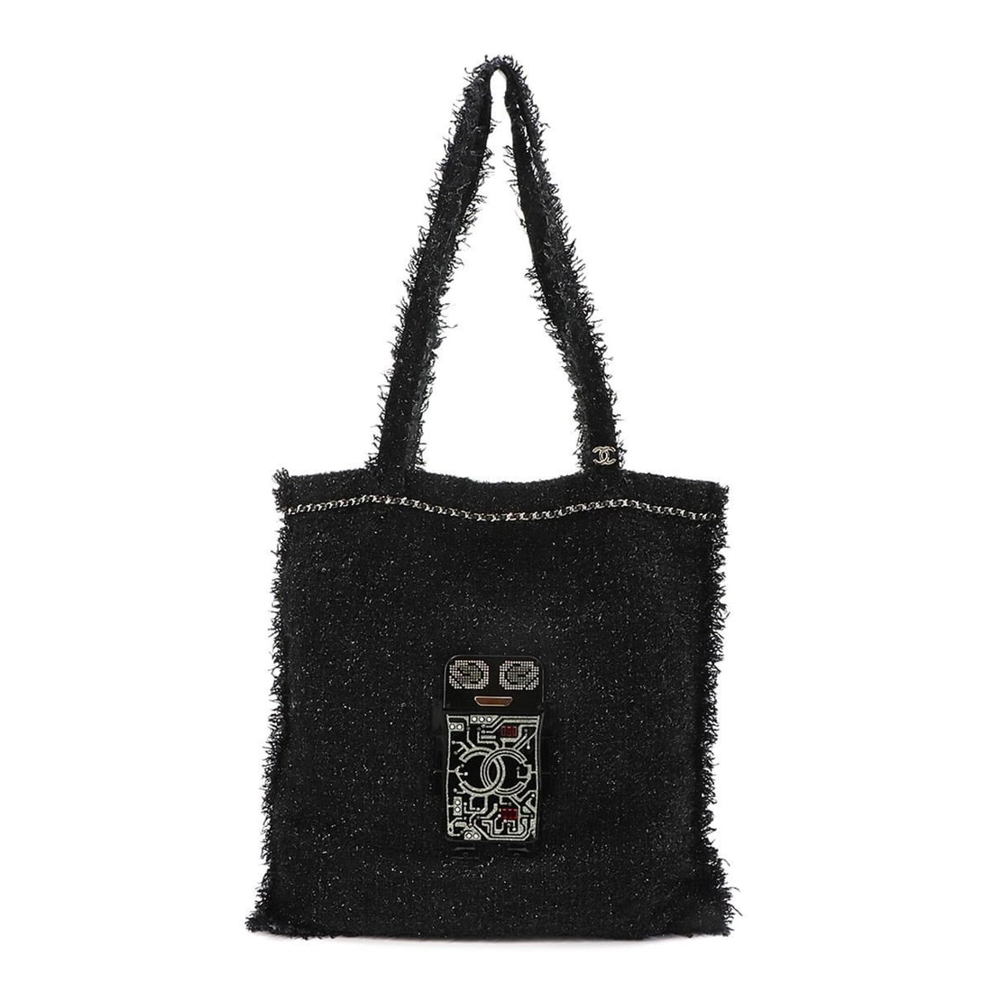 Chanel Robot Large Tote Handbag, Tweed Rhinestone, Black, A94646 Bag: --- Catalog ---Category: SizeSize (HxWxD): 39cm x 37cm x 1.5cm / 15.35'' x 14.56'' x 0.59''Category: DesignType: Handbag, Tote bagColor: BlackGender: WomenMaterial: Tweed , Leather Category: GeneralMP