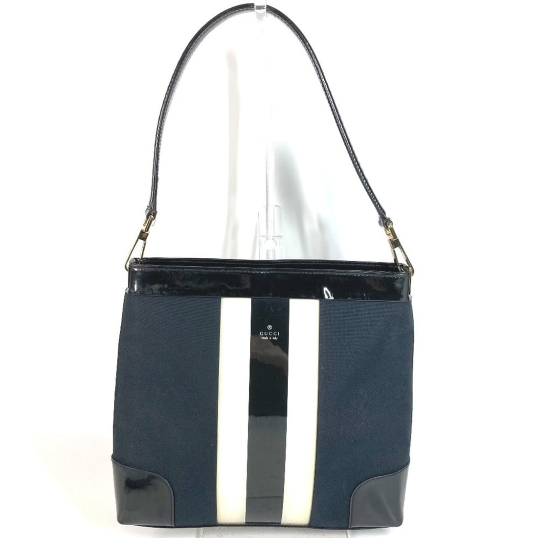 GUCCI 001 4231 Vintage Logo Stripe Bag, Shoulder Tote Canvas, Enamel, Men's, Women's, Black: --- Catalog ---Category: SizeSize (HxWxD): 25cm x 27cm x 6.5cm / 9.84'' x 10.62'' x 2.55''Category: DesignType: Shoulder bag, Tote bagColor: Black, WhiteGender: Men,WomenMaterial: Canvas Category: Gen