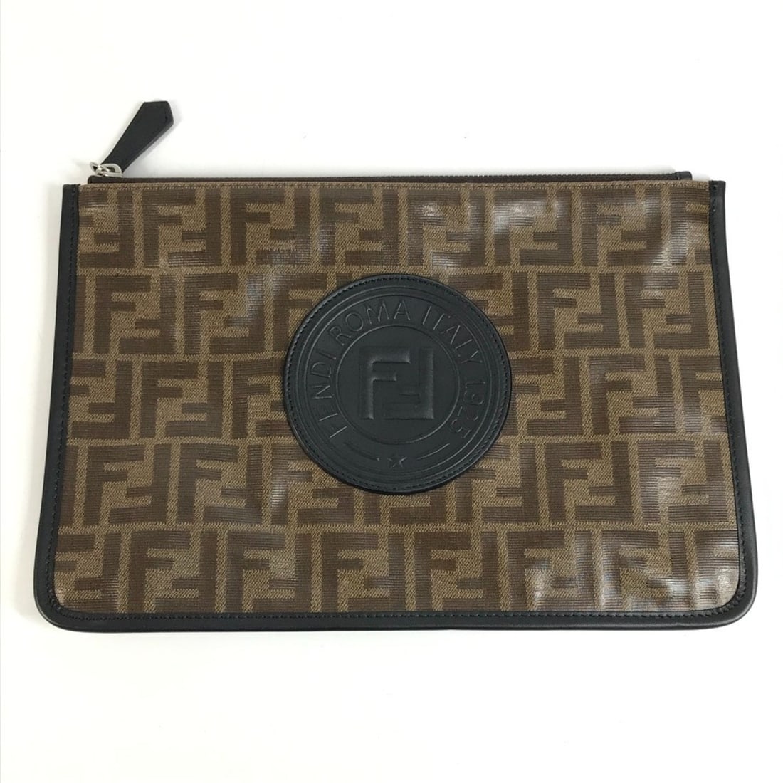 FENDI 7N0078 Zucca Logo Bag, Handbag, Pouch, Second Clutch Leather, Coated Canvas, Men's, Women's, (1 of 14)