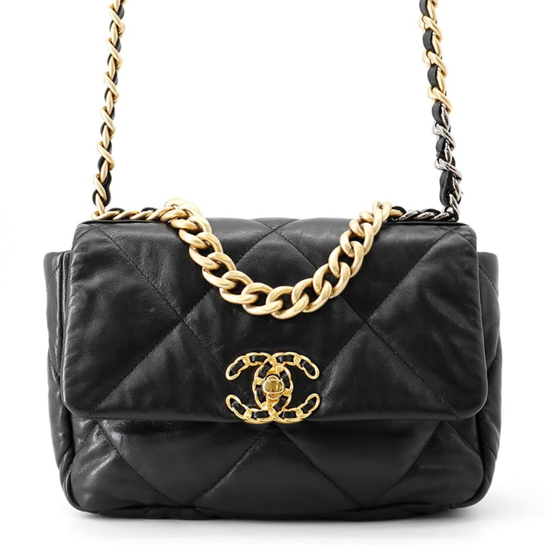 Chanel Chain Shoulder Bag 19 Flap Handbag Coco Mark Shiny Lambskin AS1160 CHANEL Black Women's: --- Catalog ---Category: SizeSize (HxWxD): 16cm x 25cm x 7cm / 6.29'' x 9.84'' x 2.75''Category: DesignType: Handbag, Shoulder bagColor: BlackGender: WomenMaterial: Leather Leather/Fur Type: LambskinC