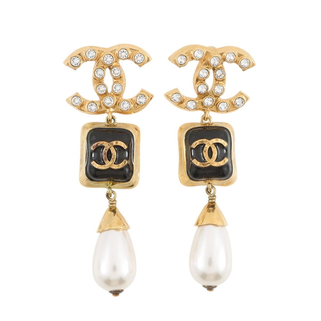 Chanel earrings, Coco Mark rhinestone, faux pearl, L23 C CHANEL (1 of 9)