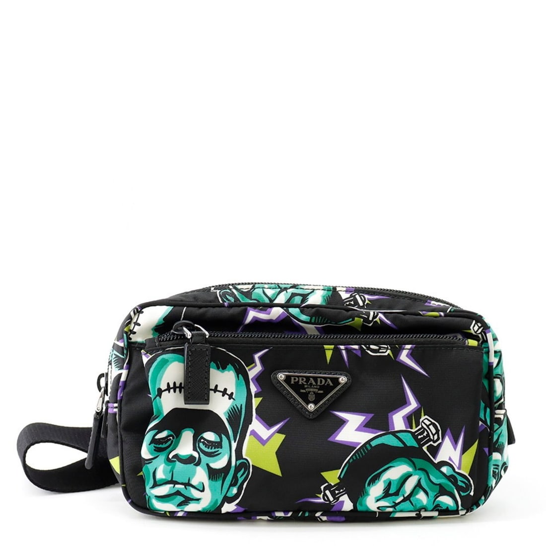 Prada body bag, Universal Studios collaboration, Frankenstein, nylon, 2VL977, PRADA waist black,: --- Catalog ---Category: SizeSize (HxWxD): 12cm x 21cm x 4.5cm / 4.72'' x 8.26'' x 1.77''Category: DesignType: Handbag, Sling bagColor: Black, Multi-colorGender: WomenMaterial: Nylon Category: General