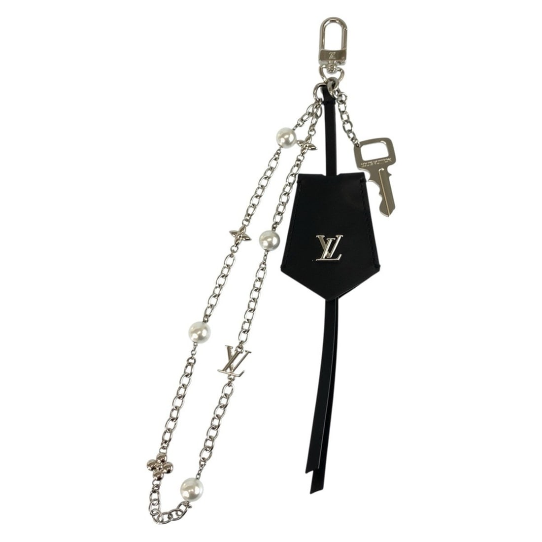 LOUIS VUITTON LV Initials Midnight Pearl Stacking Black Silver Leather M02957 Keychain Accessory Bag: --- Catalog ---Category: DesignType: Key ChainColor: Black, SilverGender: Women,MenMaterial: LeatherCategory: GeneralMPN: M02957Brand: Louis VuittonCountry of Origin: France--- Item List ---Section: C