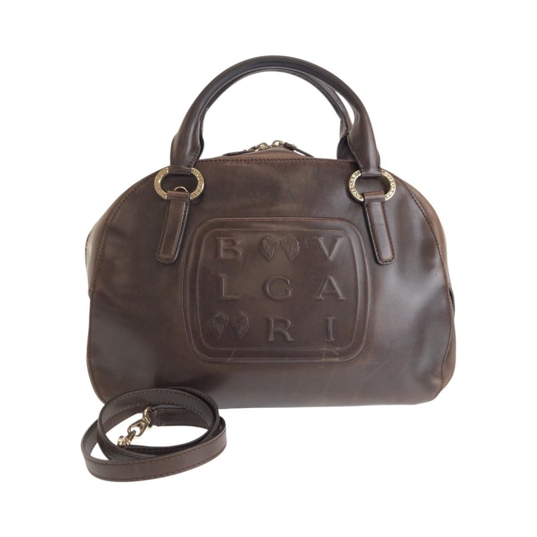BVLGARI Bulgari Leoni Brown Leather PFEGEL Handbag/Shoulder Bag (2-way) for Women (1 of 10)