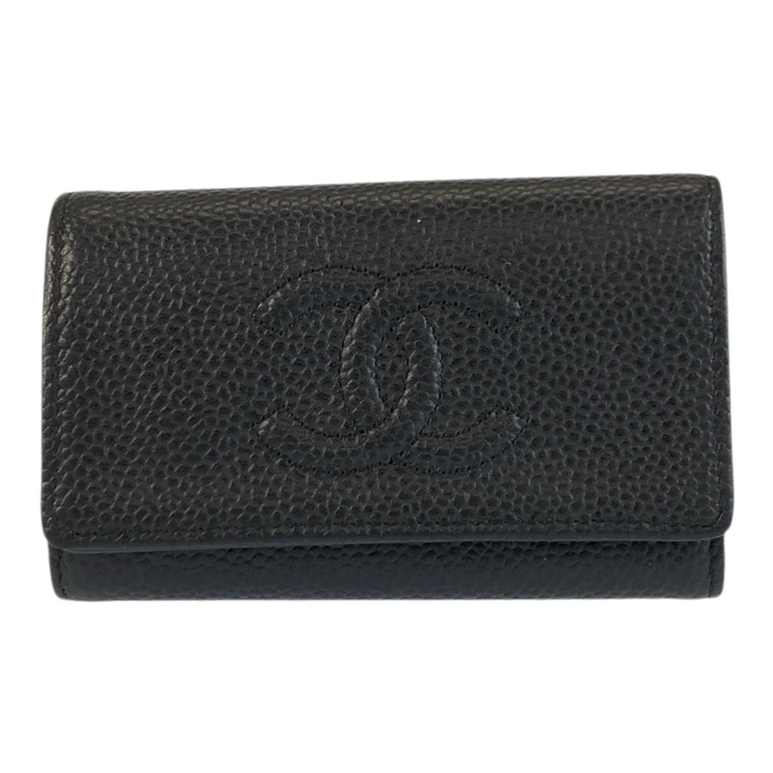 CHANEL Coco Mark Black Leather Key Case with Silver Hardware, 6 Hooks, Women's (1 of 8)