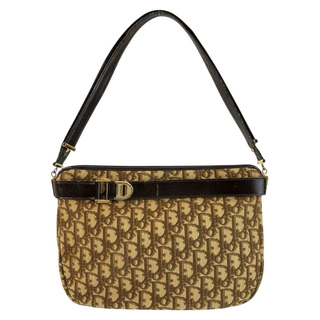 Christian Dior Trotter Beige Brown Gold Hardware Canvas Leather Shoulder Bag for Women (1 of 11)