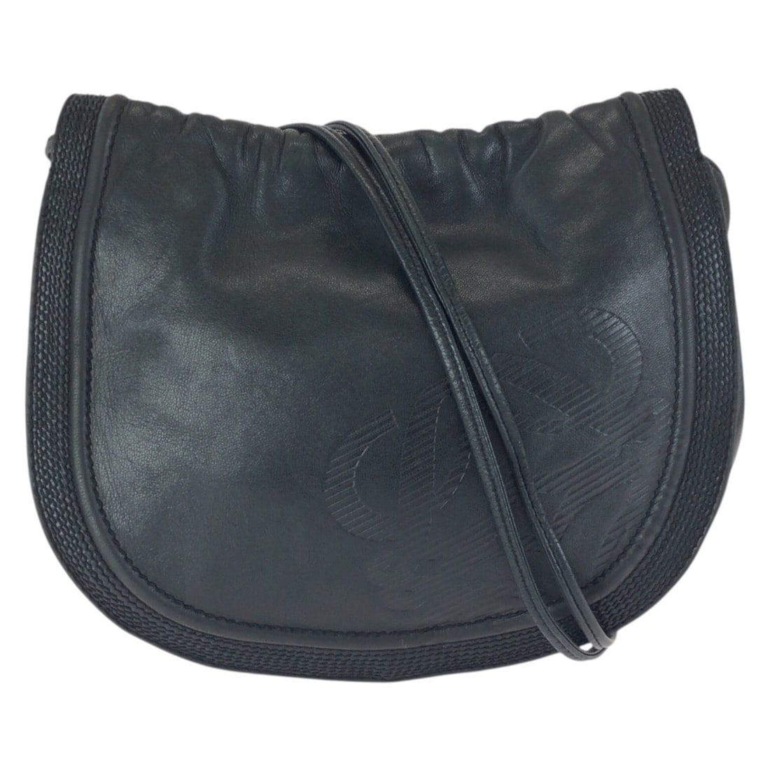 LOEWE Vintage Anagram Drawstring Bag, Black Leather Shoulder Bag/Pouch, Gold Hardware, Women's: --- Catalog ---Category: SizeSize (HxWxD): 19cm x 21cm x 8cm / 7.48'' x 8.26'' x 3.14''Category: DesignType: Pochette, Shoulder bagColor: BlackGender: WomenMaterial: Leather Category: GeneralBrand: Lo