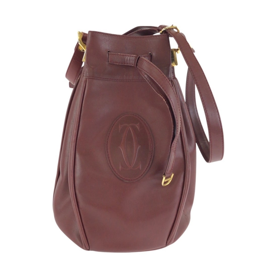 CARTIER Cartier Must Line Wine Red Bordeaux Gold Hardware Leather Shoulder Bag Pouch for Women: --- Catalog ---Category: SizeSize (HxWxD): 30cm x 20cm x 20cm / 11.81'' x 7.87'' x 7.87''Category: DesignType: Pochette, Shoulder bagColor: Bordeaux, Wine redGender: WomenMaterial: Leather Category: G