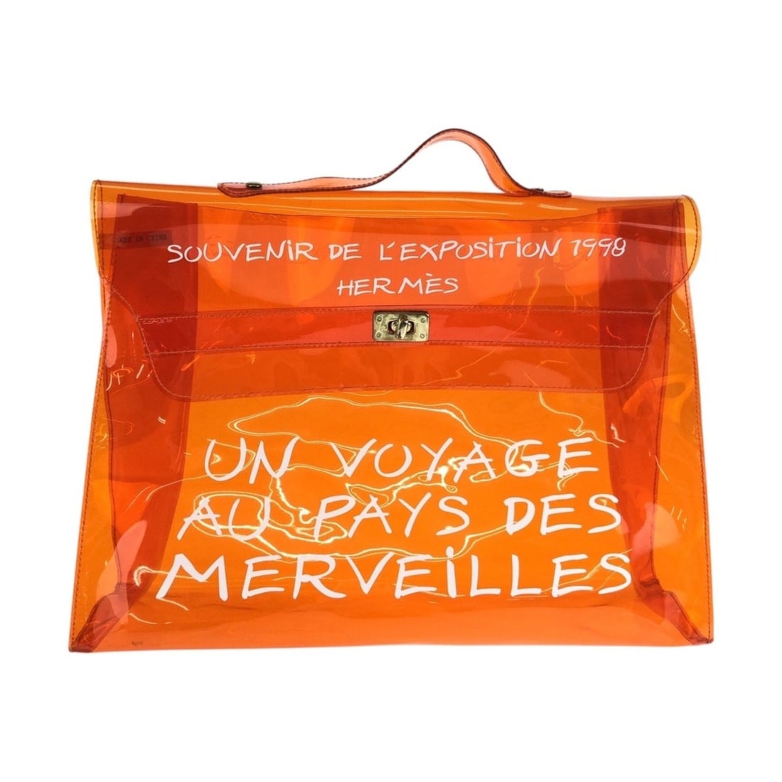 HERMES Kelly Vinyl Skeleton Orange Gold Hardware Handbag for Women: --- Catalog ---Category: SizeSize (HxWxD): 30cm x 39cm x 11cm / 11.81'' x 15.35'' x 4.33''Category: DesignType: HandbagColor: OrangeGender: WomenMaterial: Vinyl Category: GeneralBrand: HermesCountry o