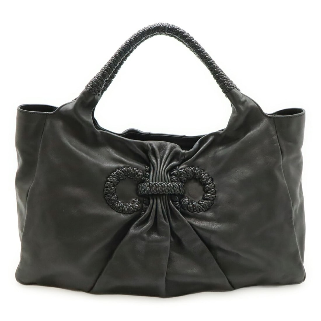 Salvatore Ferragamo Gancini Tote Bag Handbag Leather Handle Black DY-21 B355: --- Catalog ---Category: SizeSize (HxWxD): 31.5cm x 46cm x 11.5cm / 12.4'' x 18.11'' x 4.52''Category: DesignType: Handbag, Tote bagColor: BlackGender: WomenMaterial: Leather Category: GeneralBrand: S