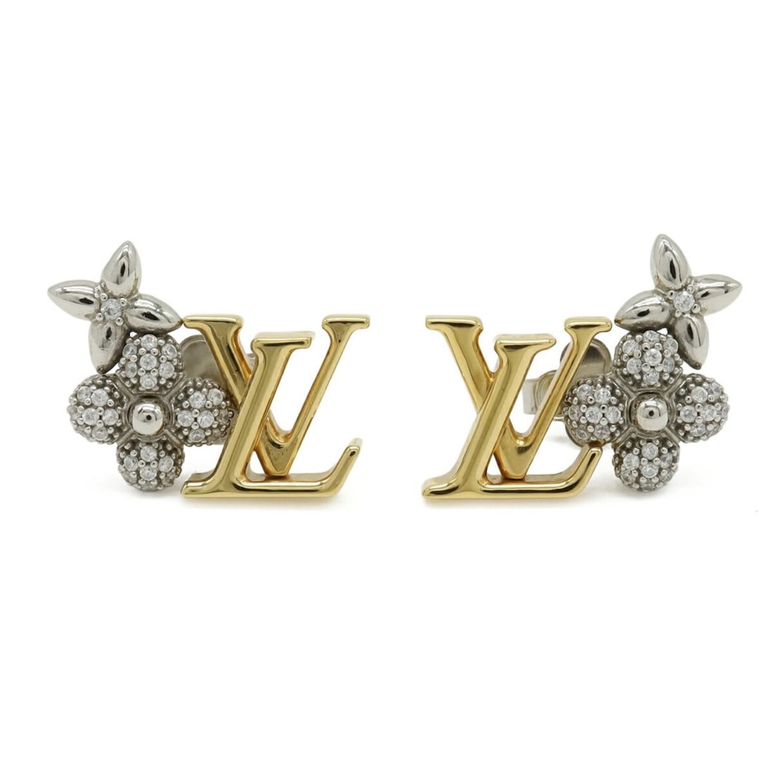 LOUIS VUITTON Louis Vuitton Earrings Pus LV Glam GP Zircon Gold Silver M03015 (1 of 9)
