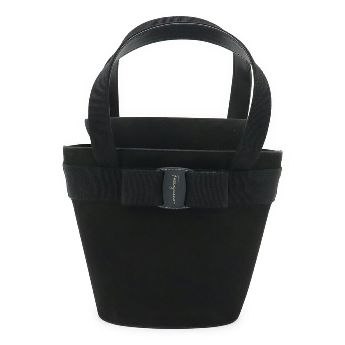 Salvatore Ferragamo Vara Ribbon Bucket Bag Handbag, Suede, Black, BA217183: --- Catalog ---Category: SizeSize (HxWxD): 17cm x 13.5cm x 8cm / 6.69'' x 5.31'' x 3.14''Category: DesignType: HandbagColor: BlackGender: WomenMaterial: Suede Category: GeneralBrand: Salvatore Ferraga