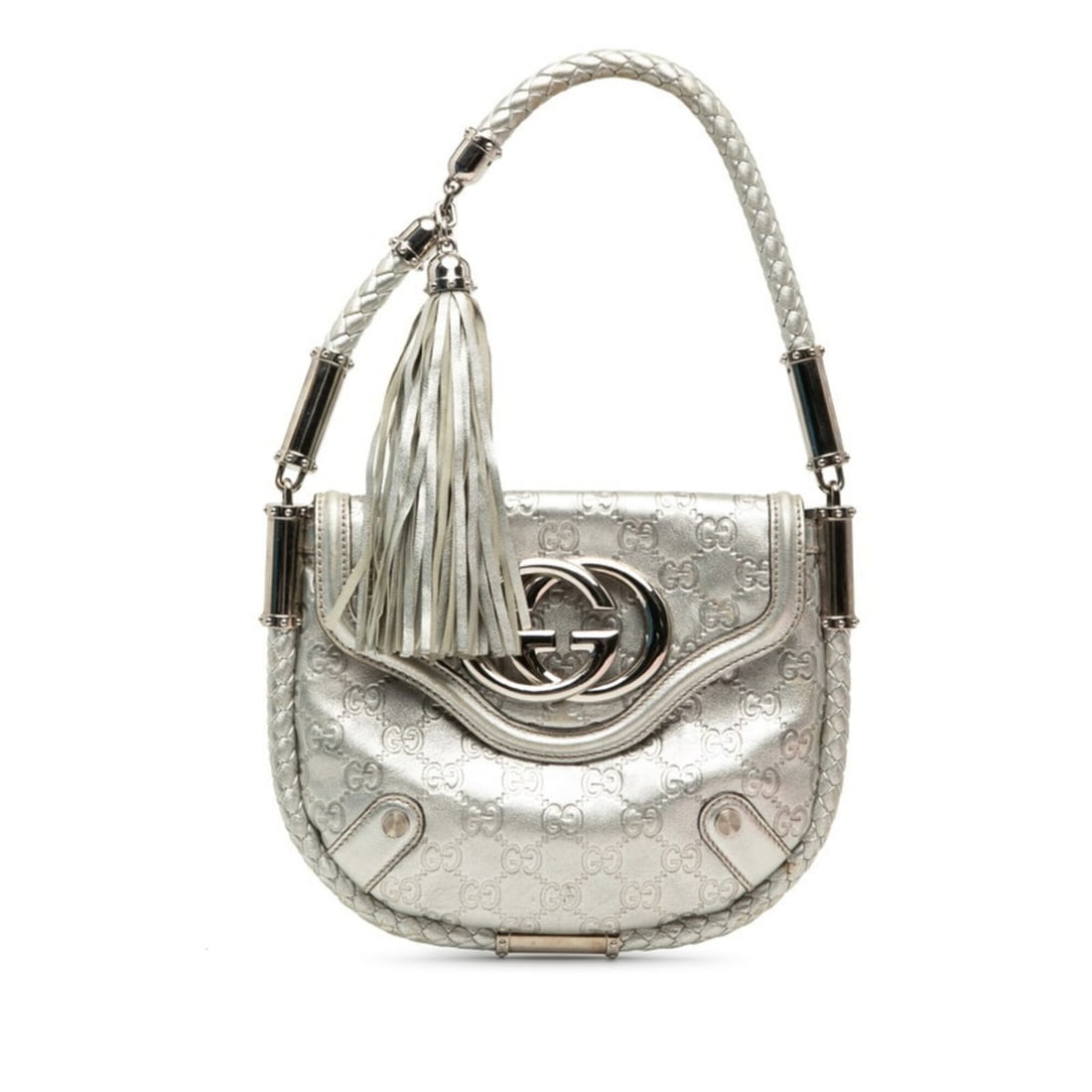 Gucci Guccissima Tassel Handbag 167733 Silver Leather Women's GUCCI (1 of 9)