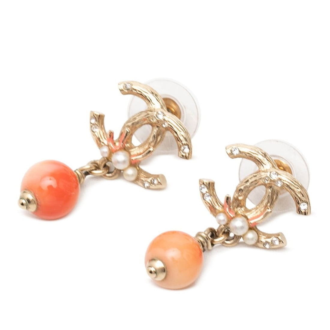 Chanel Coco Mark Stud Swing Earrings, 12-Stamp, Gold and Orange Plated Rhinestones, Faux Pearl,: --- Catalog ---Category: SizeSize (HxWxD): 23.80mm x 14.60mm / 0.94'' x 0.57''Category: DesignType: Stud earringsColor: Gold, OrangeGender: WomenMaterial: RhinestoneCategory: GeneralBrand: Chanel--- I