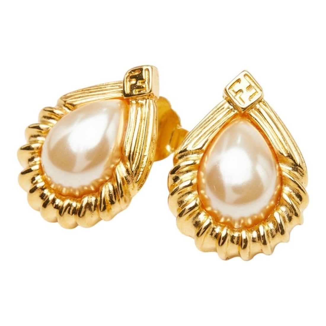 Fendi Vintage Drop Stud Earrings, Gold Plated, Faux Pearl, Women's FENDI: --- Catalog ---Category: SizeSize (HxWxD): 23.50mm x 17.40mm / 0.93'' x 0.69''Category: DesignType: Stud earringsColor: GoldGender: WomenCategory: GeneralBrand: Fendi--- Item List ---Section: Conditio