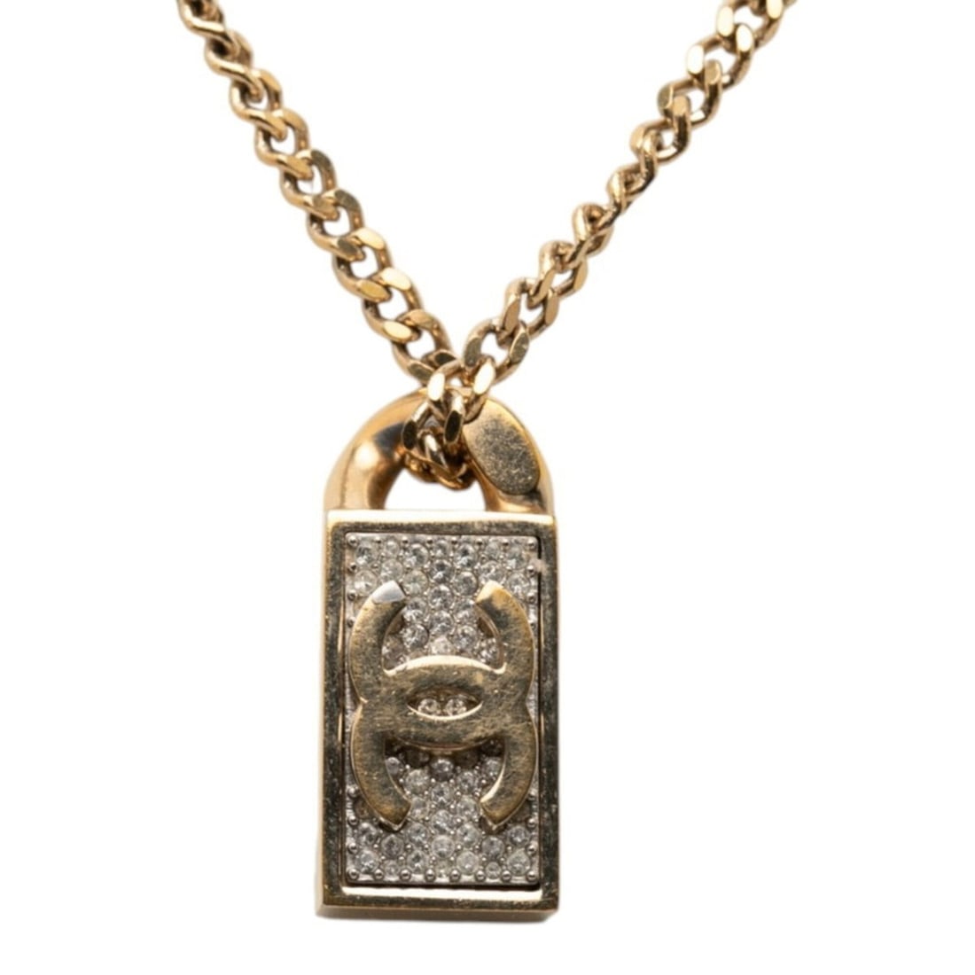 Chanel Coco Mark Necklace, Gold Plated, Rhinestones, Women's CHANEL: --- Catalog ---Category: SizePendant Size: 30.3mm x 13.5mm / 1.19'' x 0.53''Neck Circumference: 52 cm / 20.47''Category: DesignColor: GoldGender: WomenMaterial: RhinestoneNecklace Type: NecklaceCatego