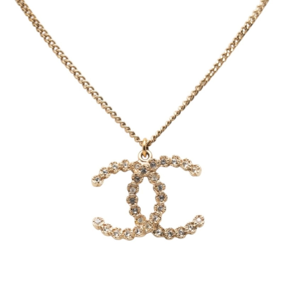 Chanel Coco Mark Necklace, Gold Plated, Rhinestones, Women's CHANEL: --- Catalog ---Category: SizePendant Size: 23.8mm x 27.6mm / 0.93'' x 1.08''Neck Circumference: 61.5 cm / 24.21''Category: DesignColor: GoldGender: WomenMaterial: RhinestoneNecklace Type: NecklaceCate