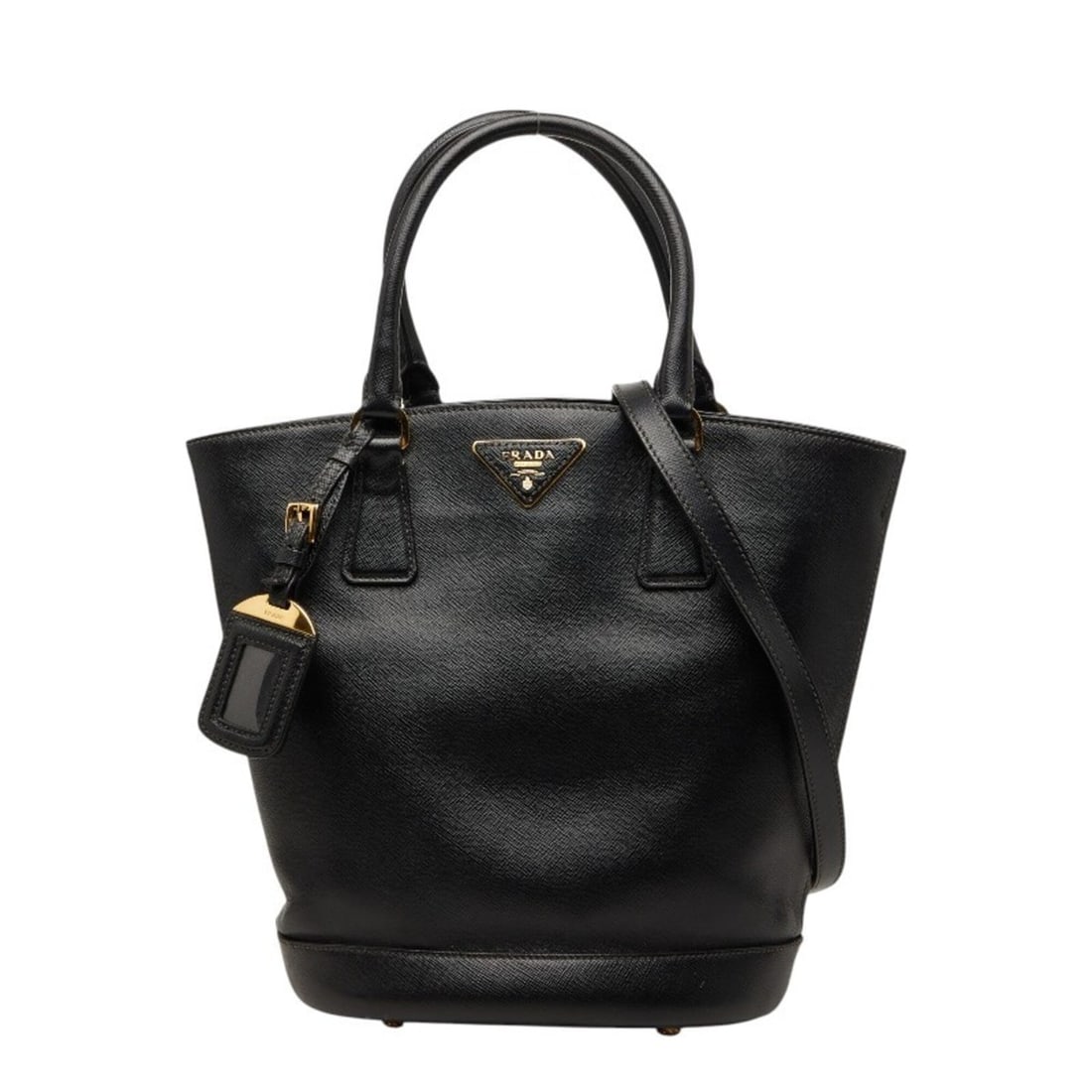 Prada Triangle Logo Plate Handbag Shoulder Bag 2-Way Black Saffiano Leather Women's PRADA (1 of 12)