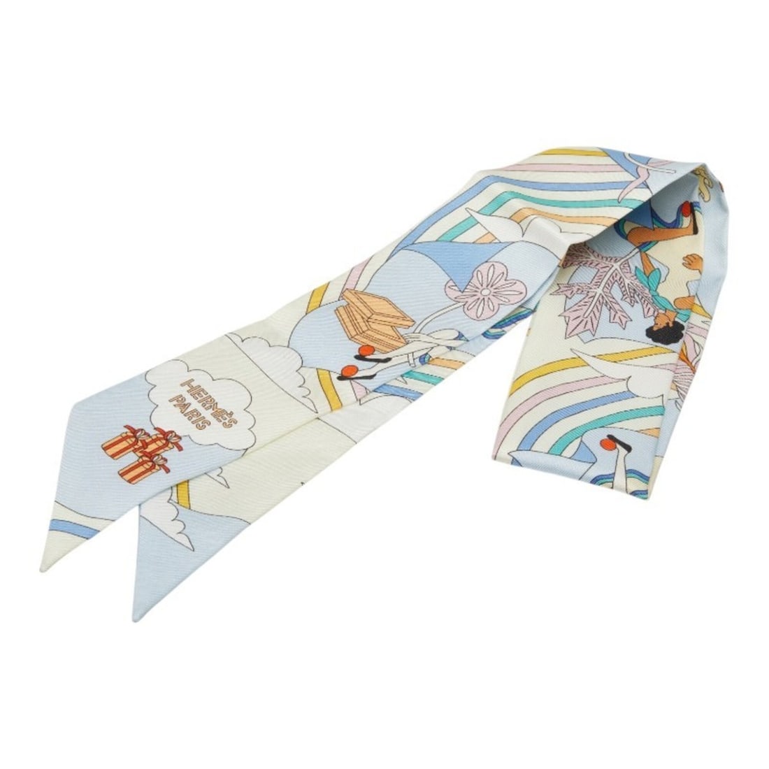 Hermes Twilly Carres Volants (Flying Carre) Scarf/Muffler, White/Multicolor, Women's HERMES (1 of 9)