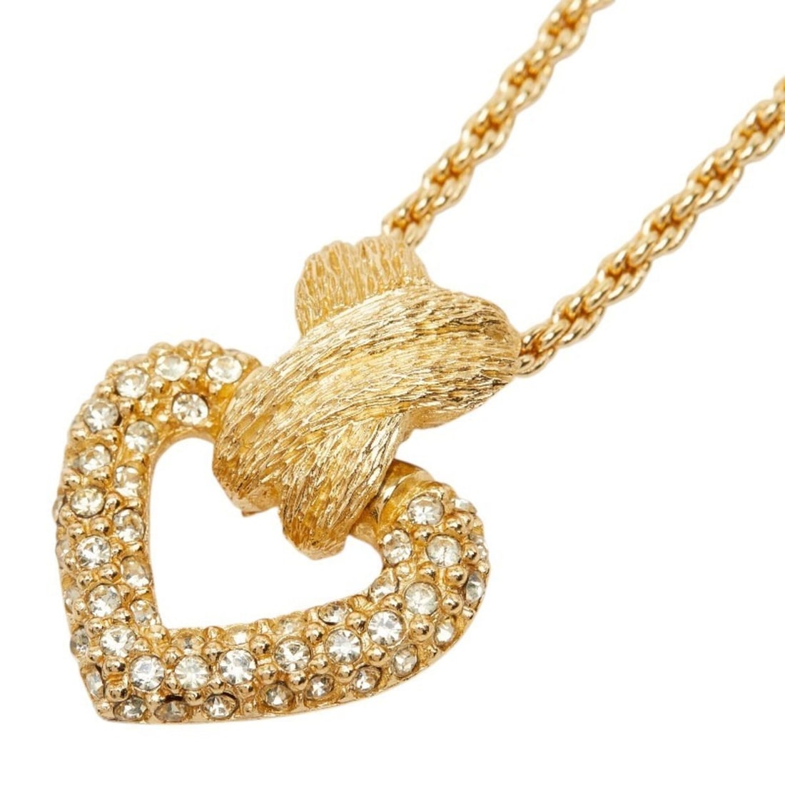 Christian Dior Dior Heart Motif Pendant Necklace, Gold Plated, Rhinestone, Women's.: --- Catalog ---Category: SizePendant Size: 26.1mm x 21.3mm / 1.02'' x 0.83''Neck Circumference: 42.5 cm / 16.73''Category: DesignColor: GoldGender: WomenMaterial: RhinestoneNecklace Type: NecklaceCate
