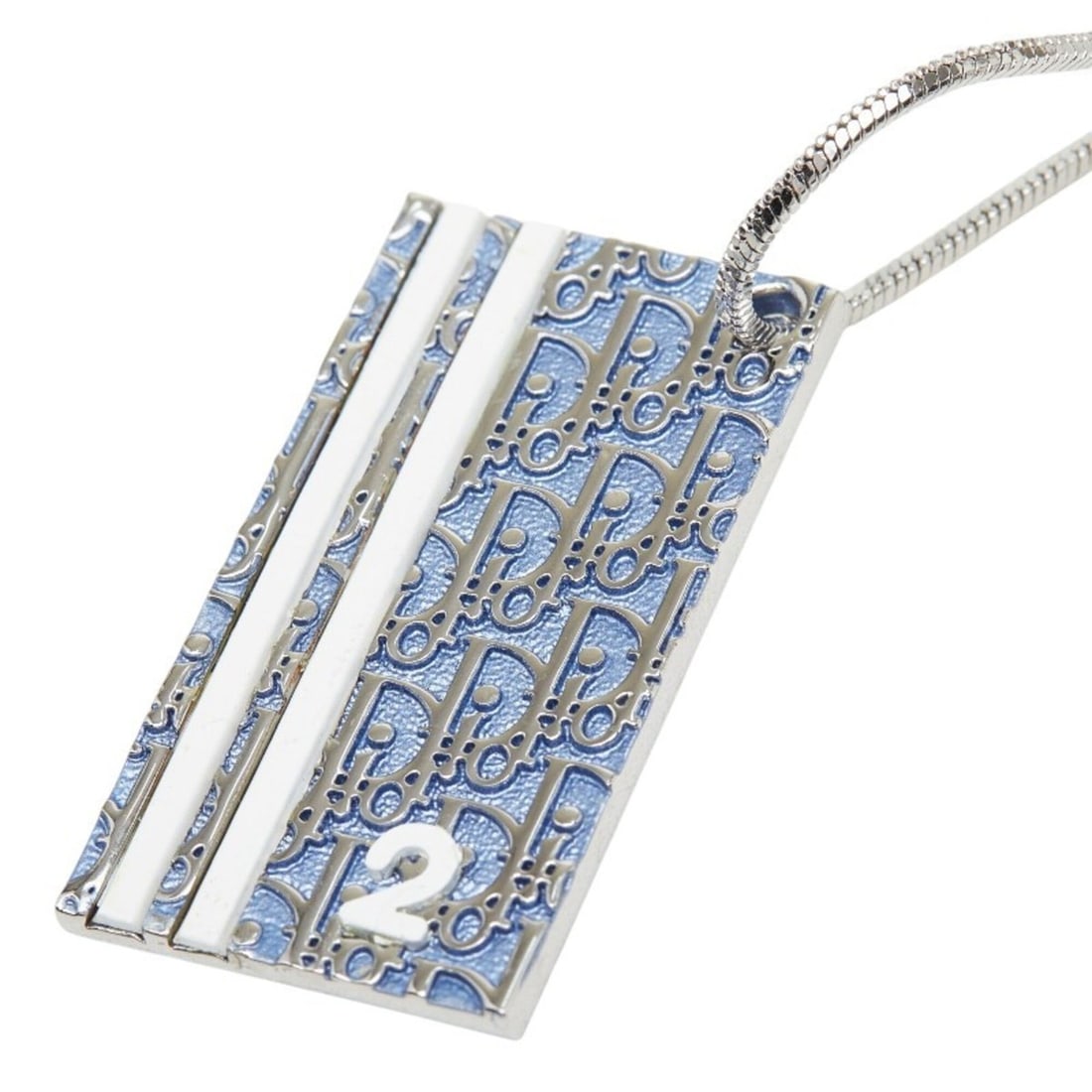 Christian Dior Dior Trotter No. 2 Vintage Necklace, Silver, Blue, White Metal, Women's.: --- Catalog ---Category: SizePendant Size: 38.8mm x 21.5mm / 1.52'' x 0.84''Neck Circumference: 55 cm / 21.65''Category: DesignColor: Blue, Silver, WhiteGender: WomenMaterial: MetalNecklace Type: Neck