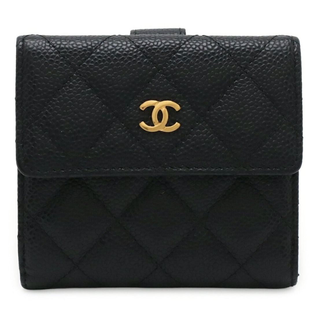 CHANEL Matelassé Coco Mark Bi-fold Wallet, Double Caviar Leather, Black, A48980: --- Catalog ---Category: SizeSize (HxWxD): 10cm x 11cm / 3.93'' x 4.33''Category: DesignType: Wallet (bi-fold)Color: BlackGender: Men,WomenMaterial: Grained Calfskin Category: GeneralBrand: ChanelCoun