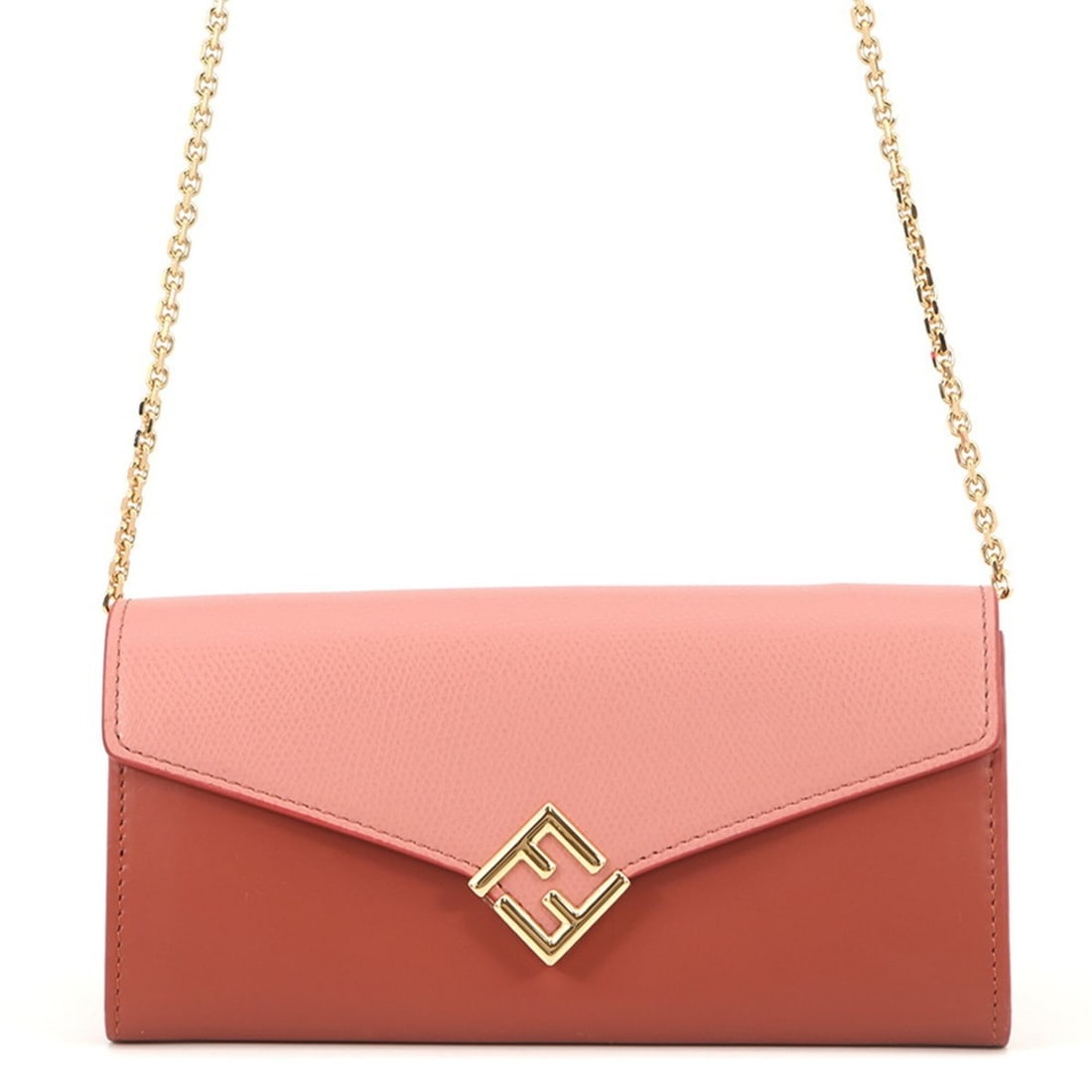 Fendi Wallet Chain FF Diamond Bicolor Leather 8M0365 FENDI: --- Catalog ---Category: SizeSize (HxWxD): 10cm x 19cm / 3.93'' x 7.48''Category: DesignType: Chain/Shoulder walletColor: Pink redGender: WomenMaterial: Leather Category: GeneralMPN: 8M0365Brand: Fend