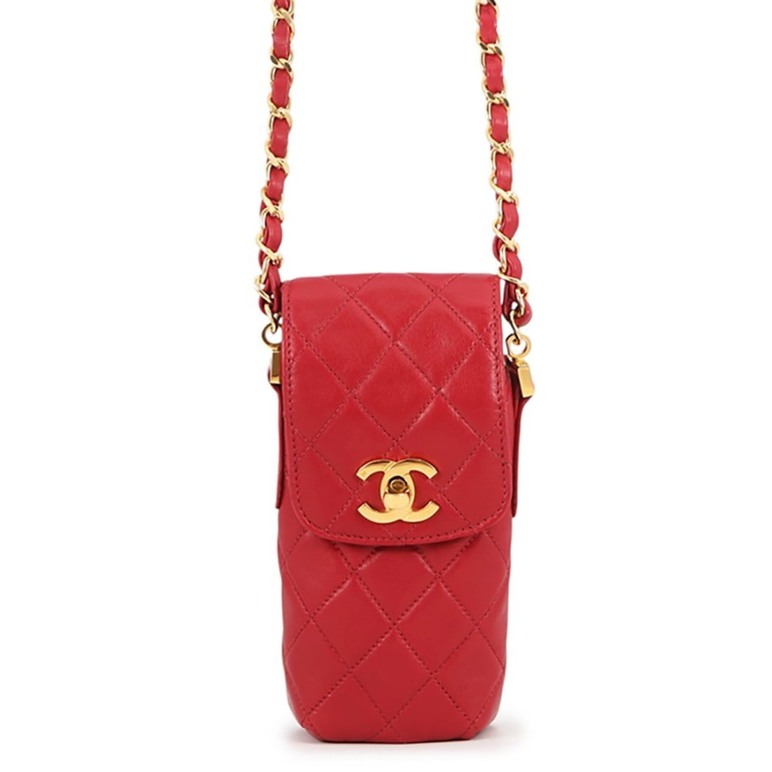 Chanel Chain Shoulder Bag, Pochette, Matelassé, Coco Mark, Lambskin, CHANEL Handbag, Phone Pouch,: --- Catalog ---Category: SizeSize (HxWxD): 17cm x 7cm x 4cm / 6.69'' x 2.75'' x 1.57''Category: DesignType: Phone walletColor: Red colorGender: WomenMaterial: Leather Leather/Fur Type: LambskinCategor