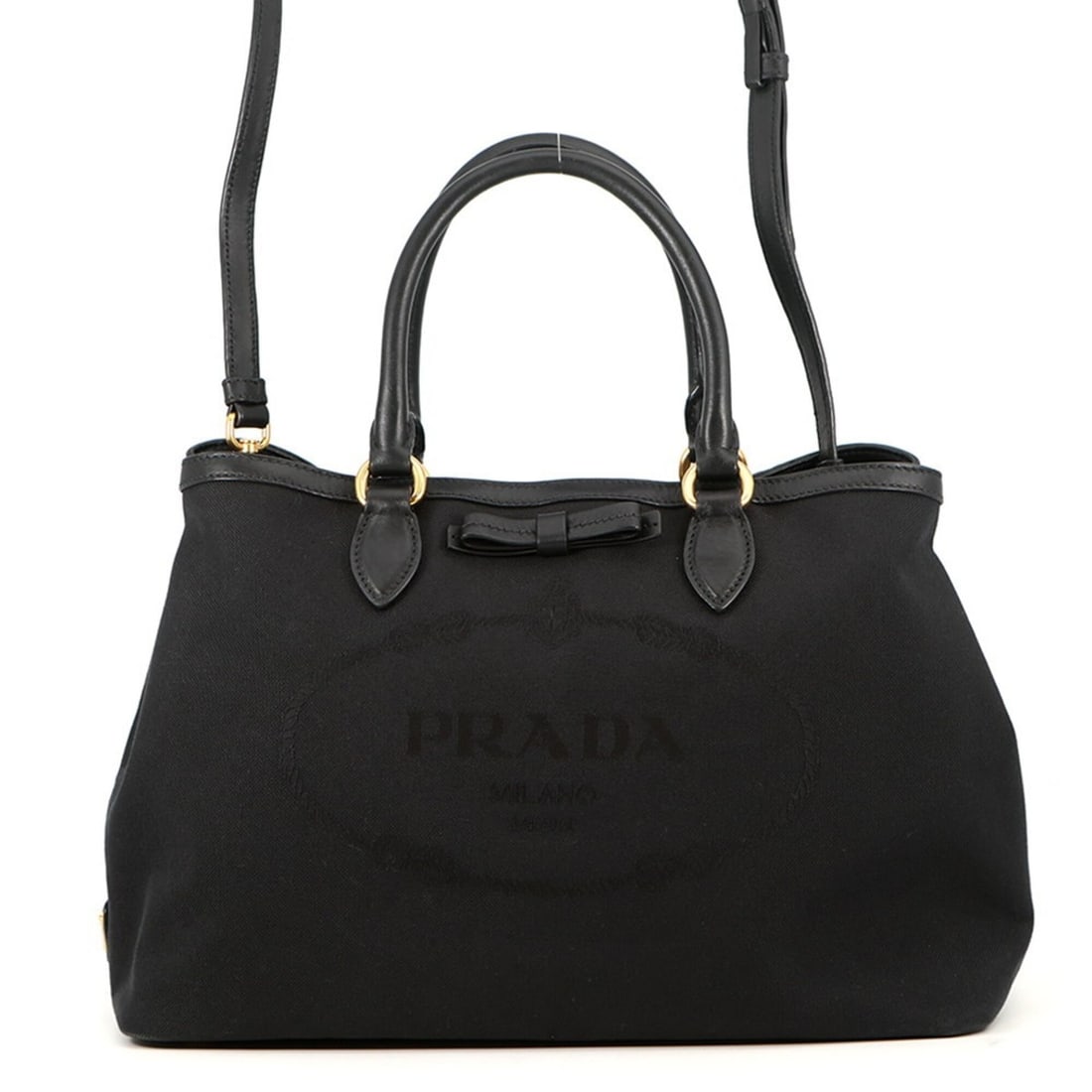 Prada handbag, jacquard canvas, 1BA579, PRADA 2-way shoulder bag, black. PRADA. (1 of 17)