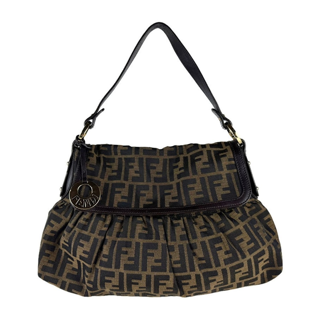 Fendi Zucca Shoulder Bag, Nylon Canvas and Leather, Brown, Women's, z9747: --- Catalog ---Category: SizeSize (HxWxD): 22cm x 39cm x 7cm / 8.66'' x 15.35'' x 2.75''Category: DesignType: Shoulder bagColor: BrownGender: WomenMaterial: Nylon canvas , Leather Category: GeneralBra