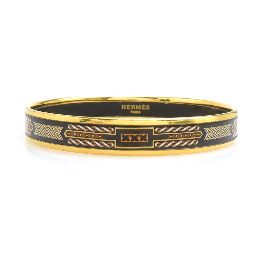 Hermes HERMES Bangle Bracelet Email Metal Enamel Gold Black White Women's e61914a (1 of 11)