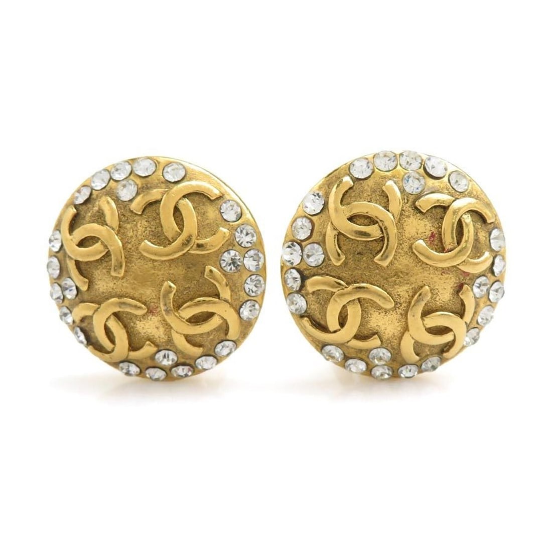 Chanel earrings, Coco Mark design, metal, rhinestones, gold and silver, for women, e61912a: --- Catalog ---Category: SizeSize (HxWxD): 30.00mm x 30.00mm / 1.18'' x 1.18''Category: DesignType: Clip earringsColor: Gold, SilverStone: RhinestoneGender: WomenMaterial: Metal, RhinestoneCategory: G