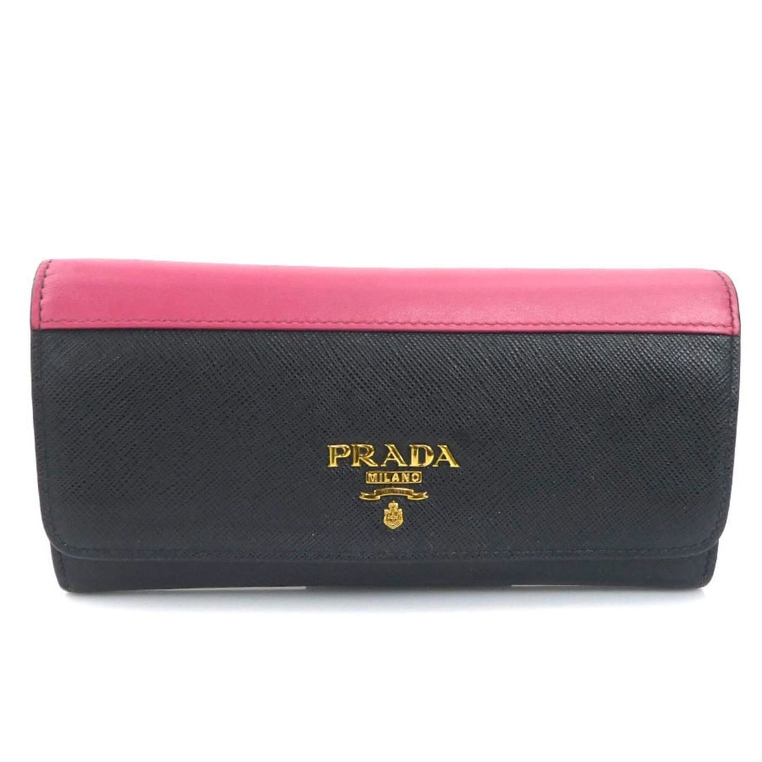 Prada PRADA Long Wallet Leather Black Pink Gold Women's e61903k: --- Catalog ---Category: SizeSize (HxWxD): 9cm x 19cm x 2.5cm / 3.54'' x 7.48'' x 0.98''Category: DesignType: Long wallet (bi-fold)Color: Black, PinkGender: WomenMaterial: Leather Category: GeneralBra