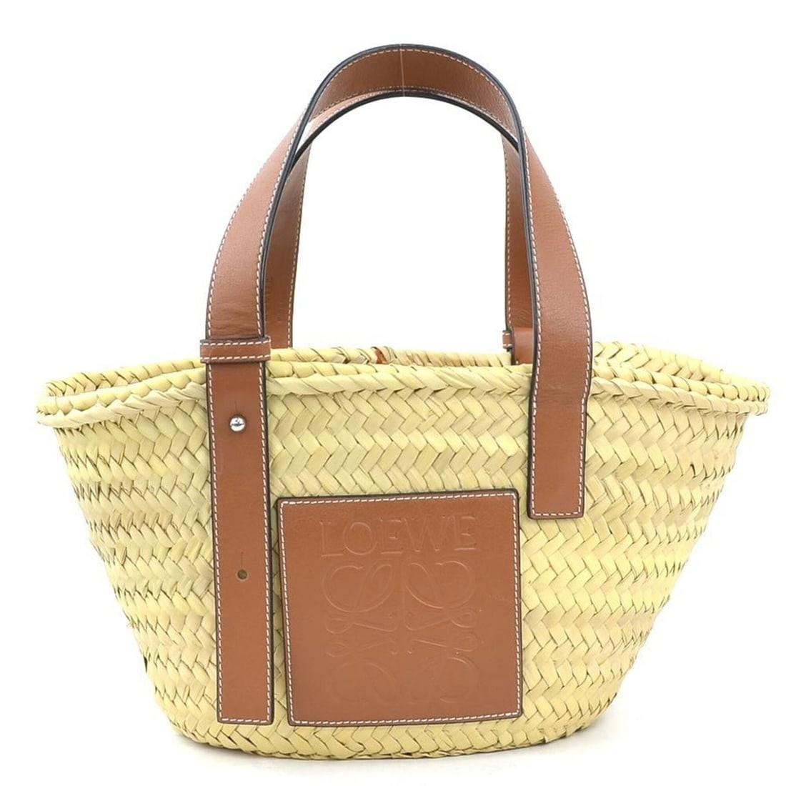 Loewe handbag, basket bag, small, straw and leather, natural brown, women's, e61901k (1 of 13)