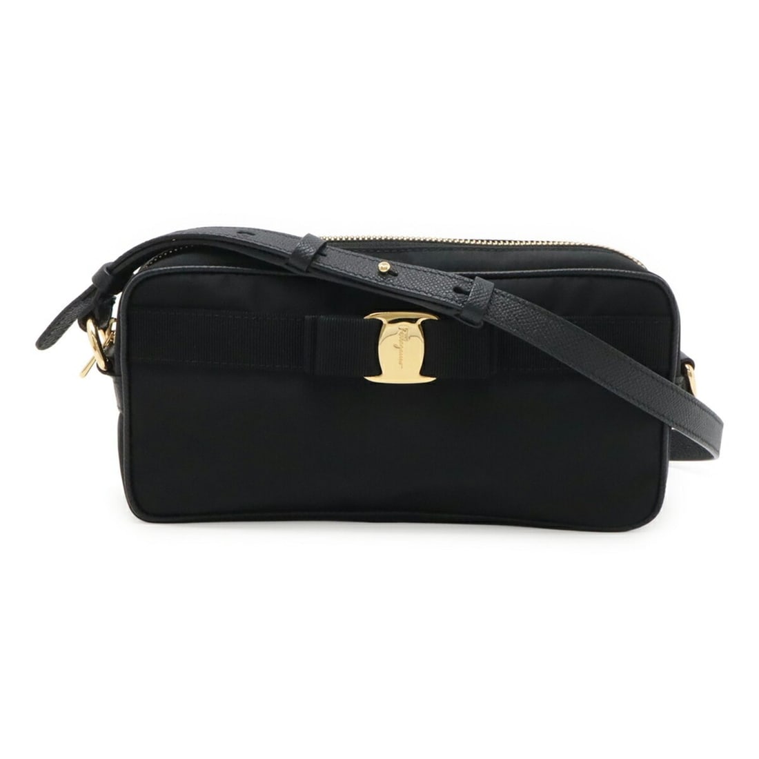 Salvatore Ferragamo Vara Ribbon Shoulder Bag, Nylon, Black, AU-22 0353 (1 of 9)