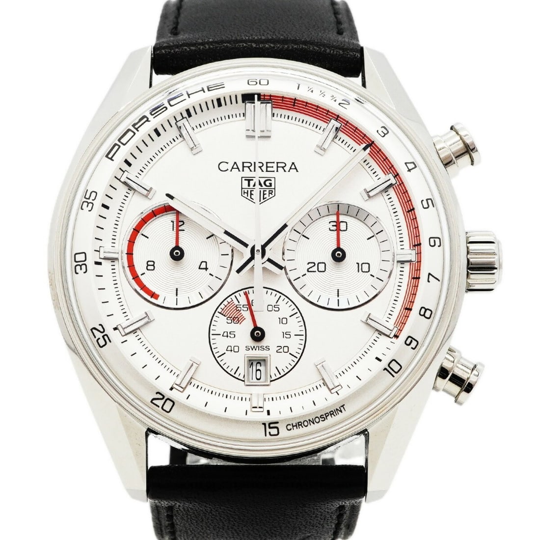 TAG Heuer Carrera Chronosprint Porsche CBS2011 Silver Dial Men's Watch: --- Catalog ---Category: SizeWrist Size: 15cm / 5.9''Case Diameter: 42mm / 1.65''Category: DesignType: WristwatchGender: MenColor (Dial): SilverMaterial (Band): LeatherCategory: GeneralMPN: CBS2011Bra